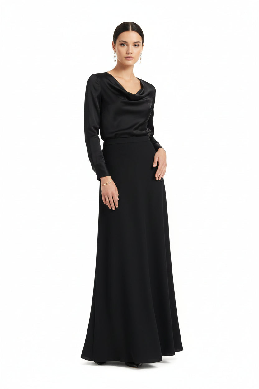 Black Silk Long Skirt