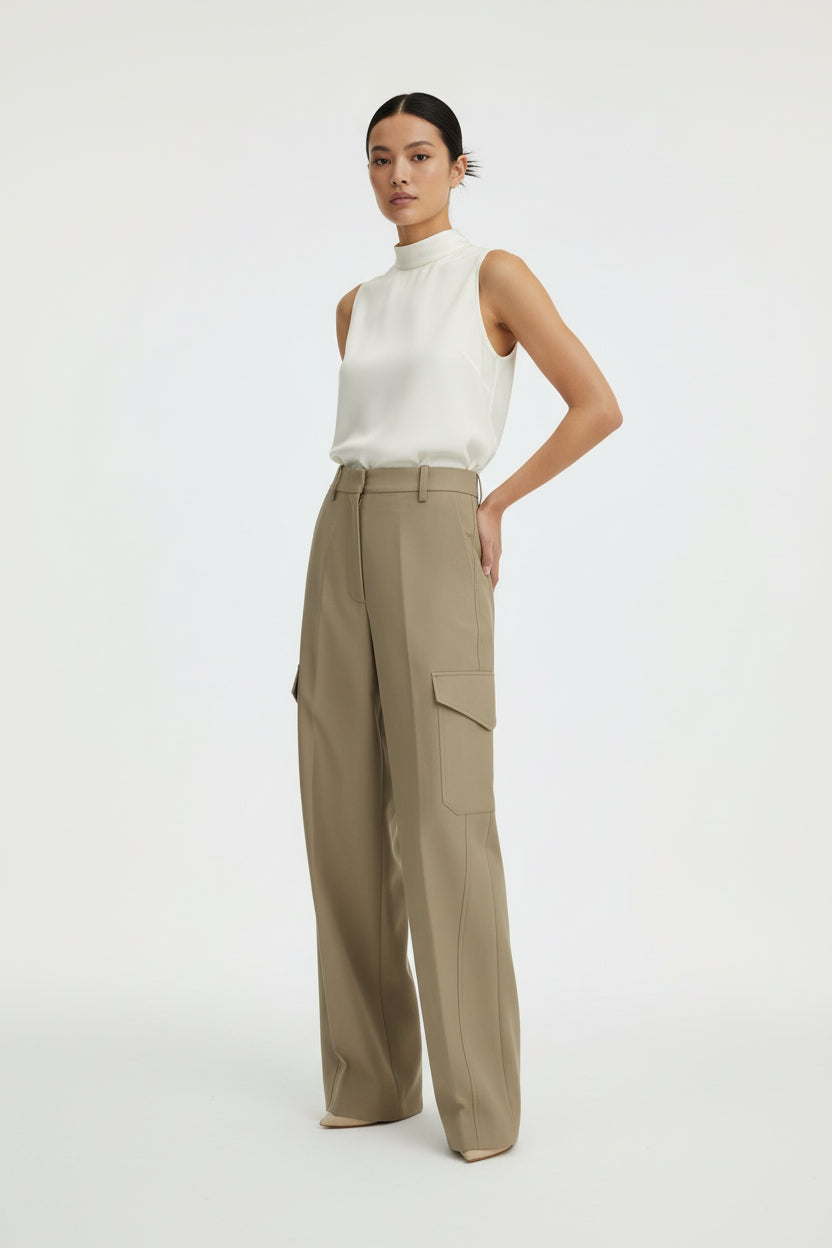 Beige Cotton Cargo Pants