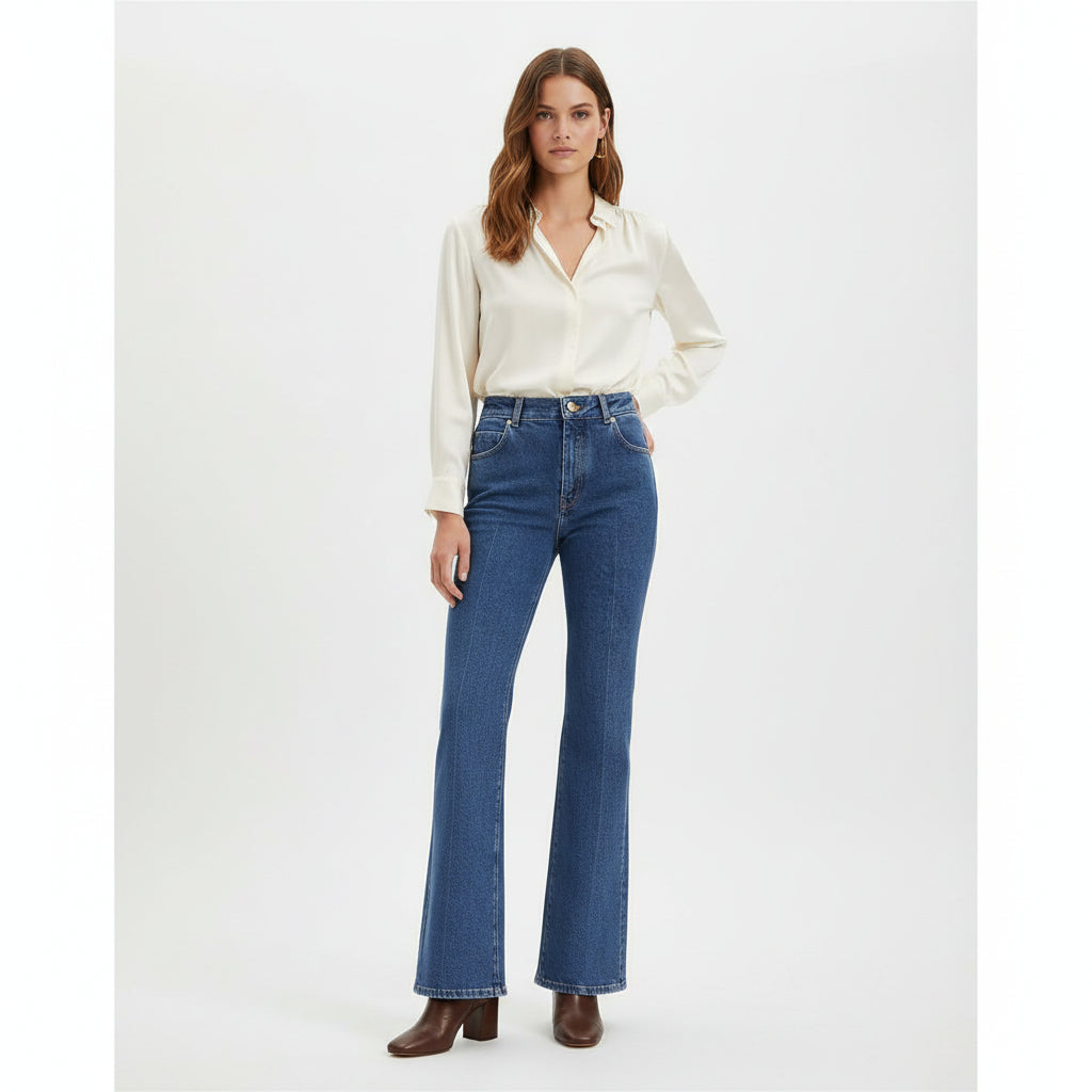 Blue Cotton Straight-Leg Jeans