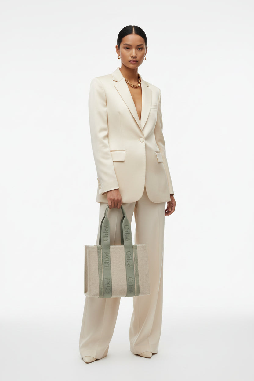 Beige Linen Tote Bag