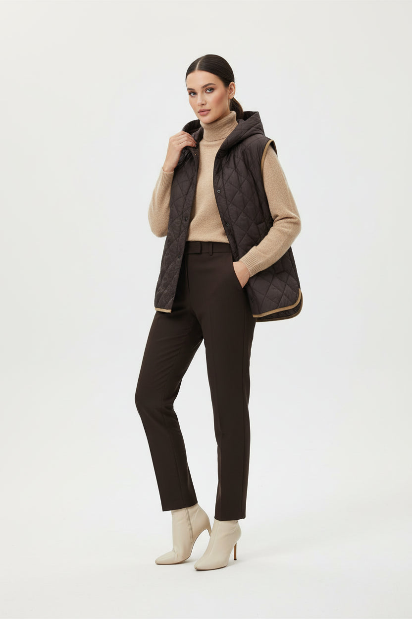 Brown Nylon Sleveless Jacket