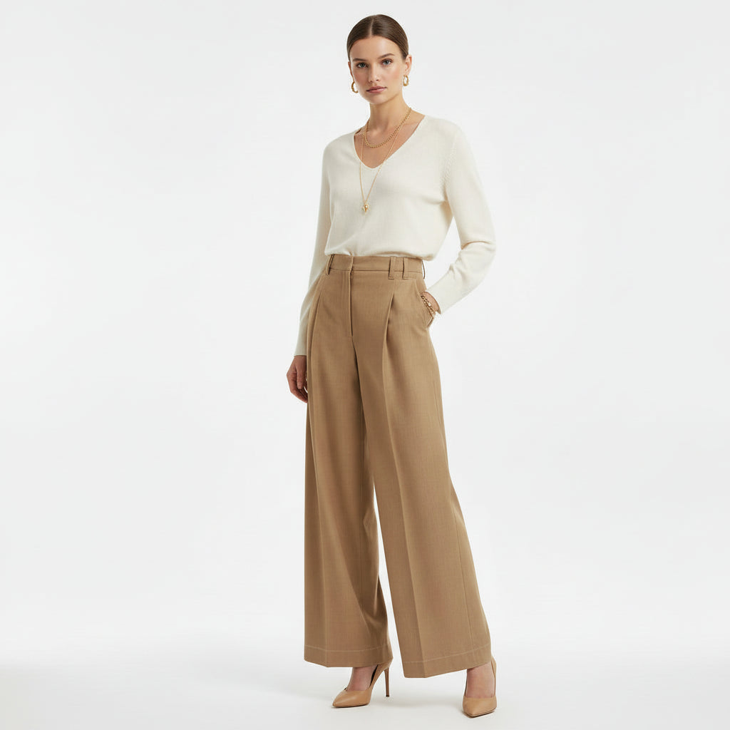 Denim-Effect Twill Wide Pants