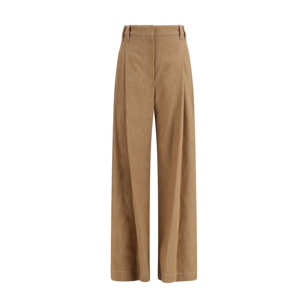 Denim-Effect Twill Wide Pants