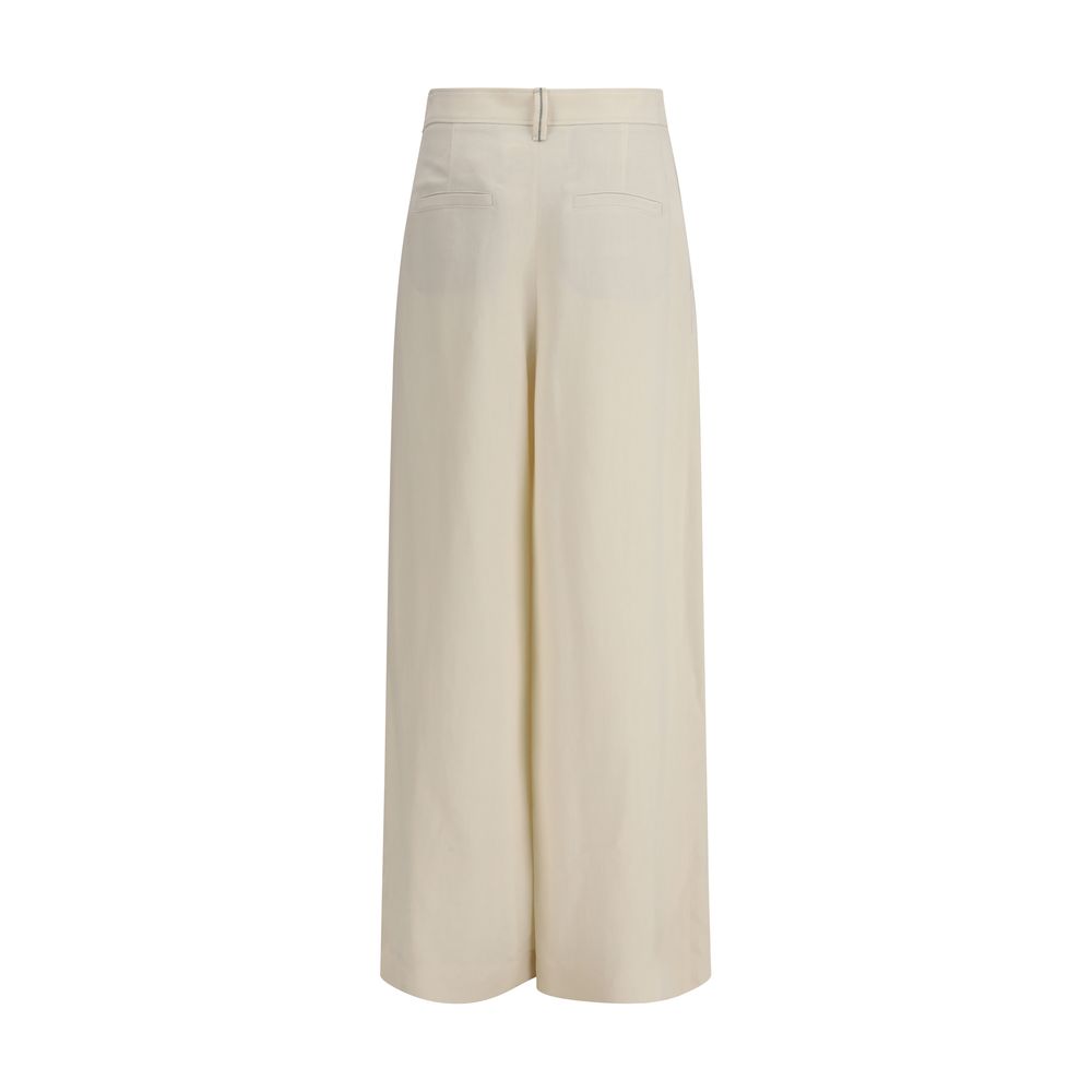 Beige Viscose Casual Pants