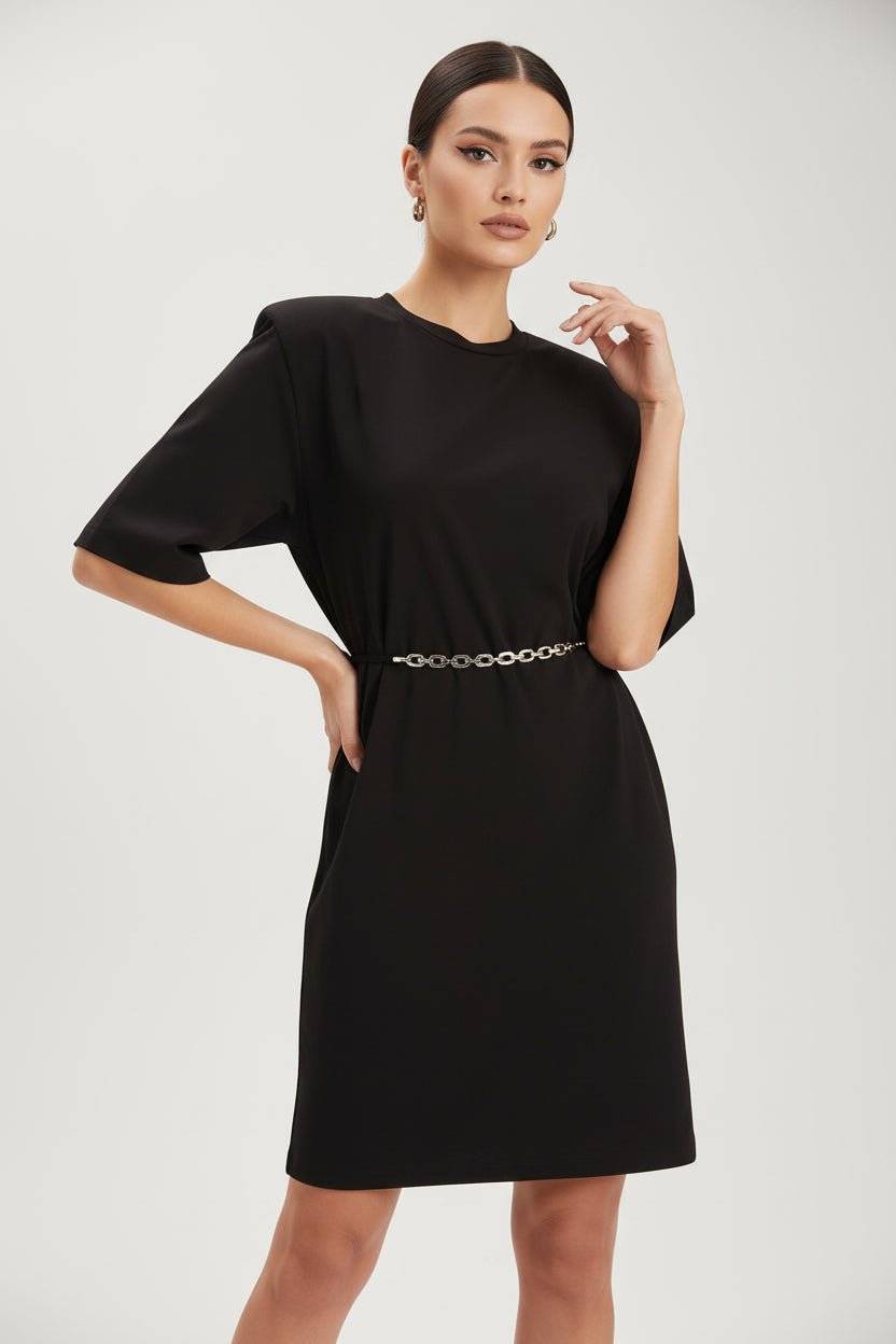 Black Acetate Casual Dress