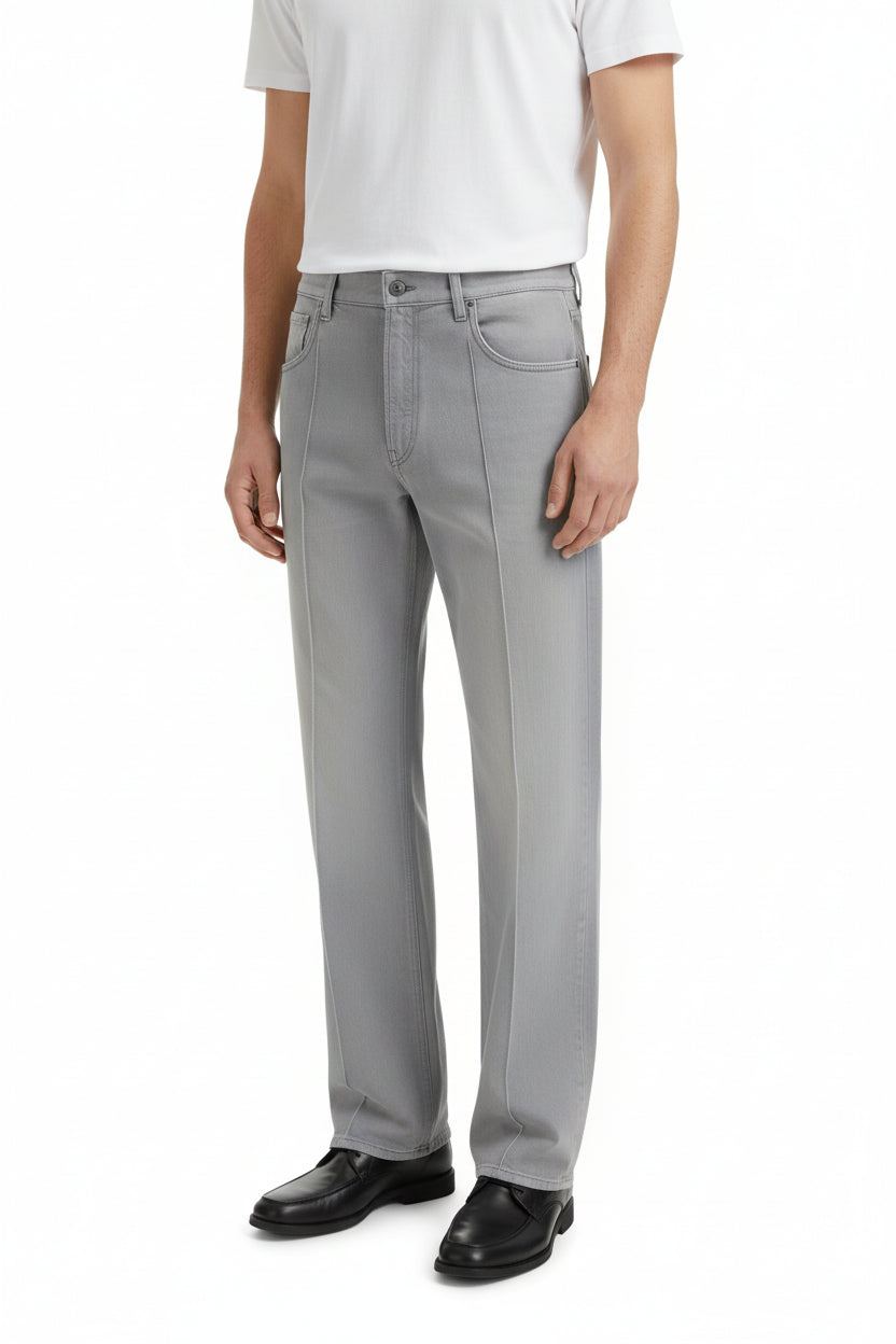 Gray Cotton Straight-Leg Jeans