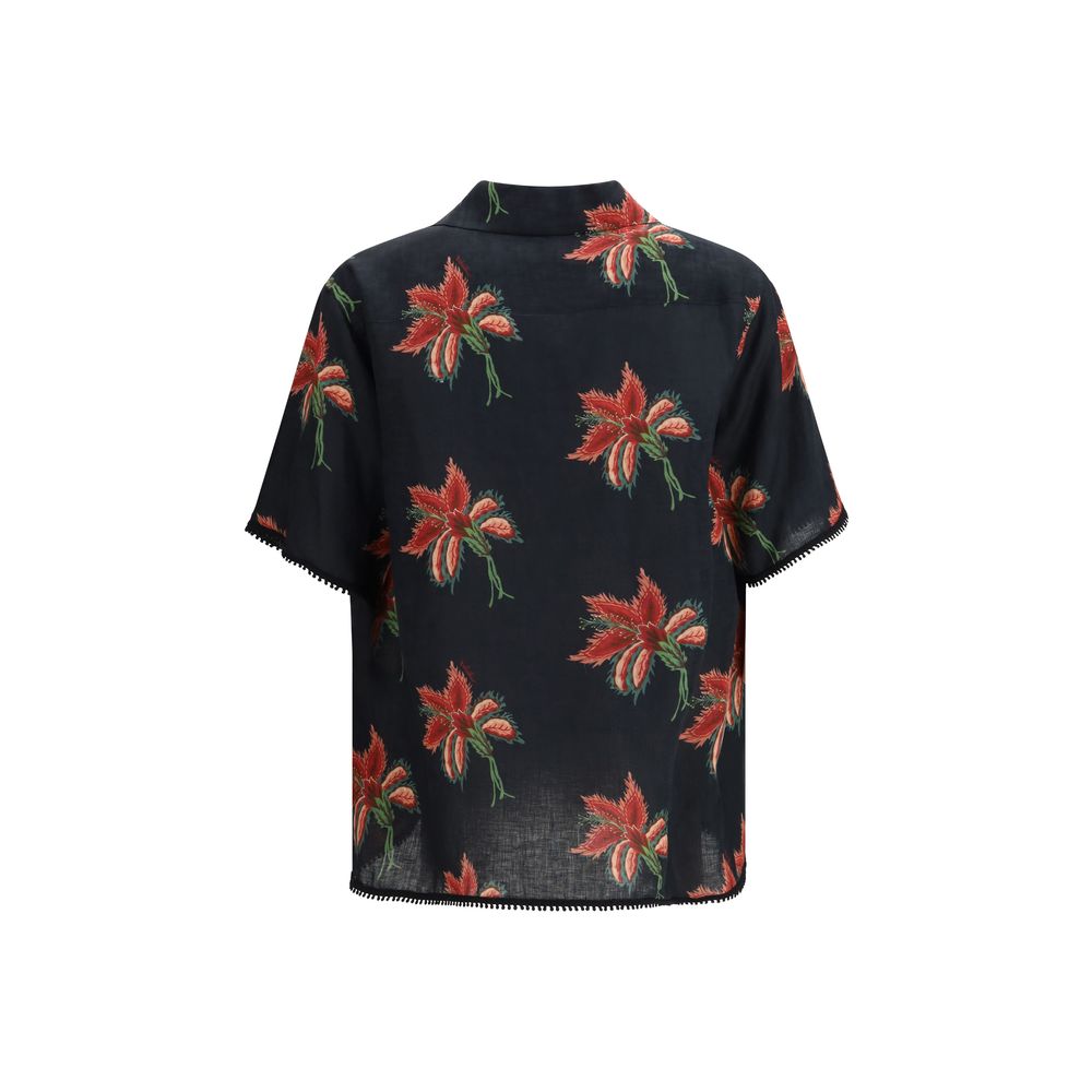 Papier Floral Print Linen Bowling Shirt