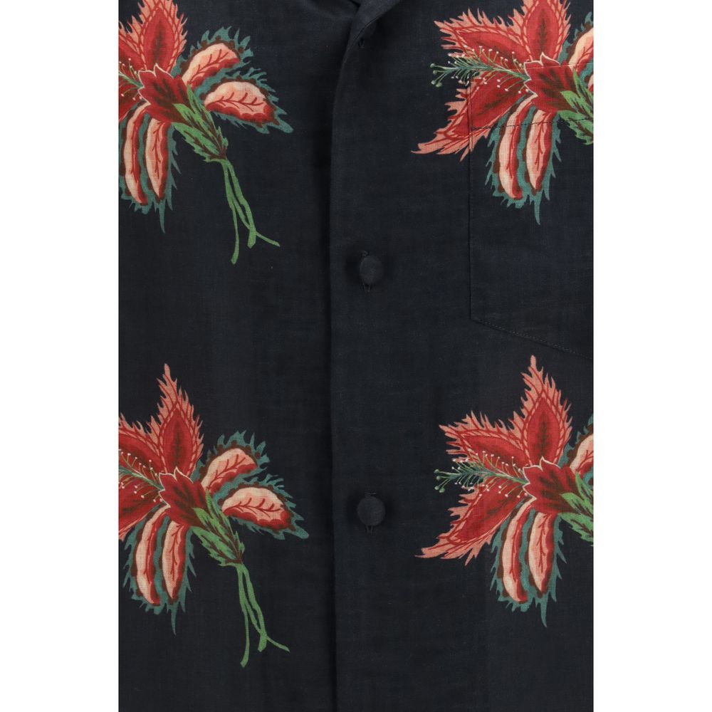 Papier Floral Print Linen Bowling Shirt