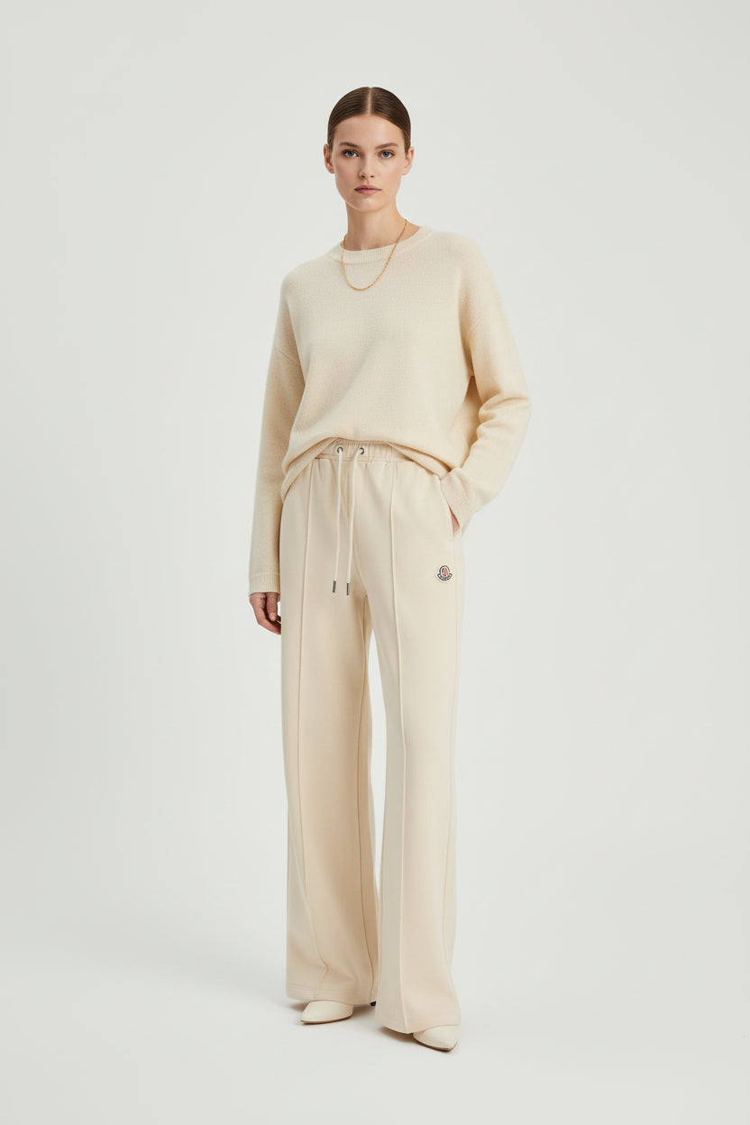 Beige Cotton Athletic Pants