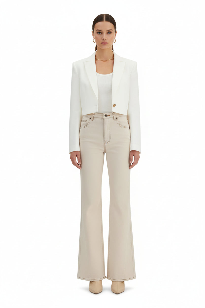 Beige Cotton Bootcut Jeans