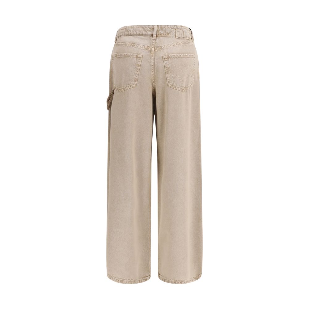 Beige Cotton Relaxed Fit Jeans