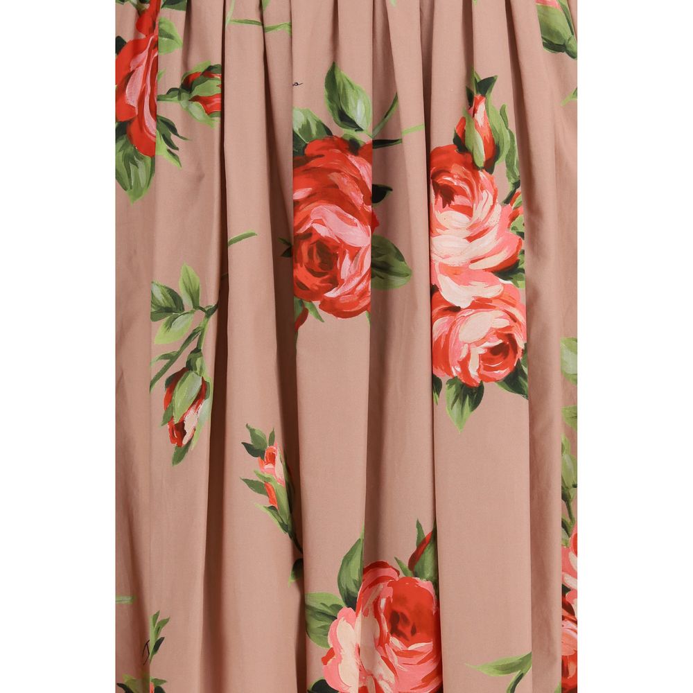 Cotton Dress With Rose Bouquet Print