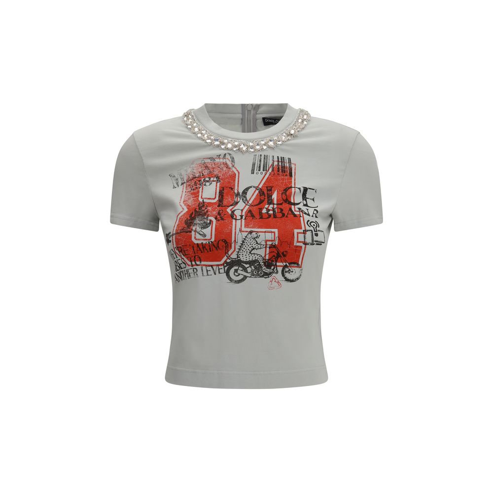 Jersey T-Shirt With Print And Crystals