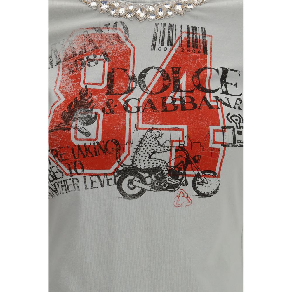 Jersey T-Shirt With Print And Crystals
