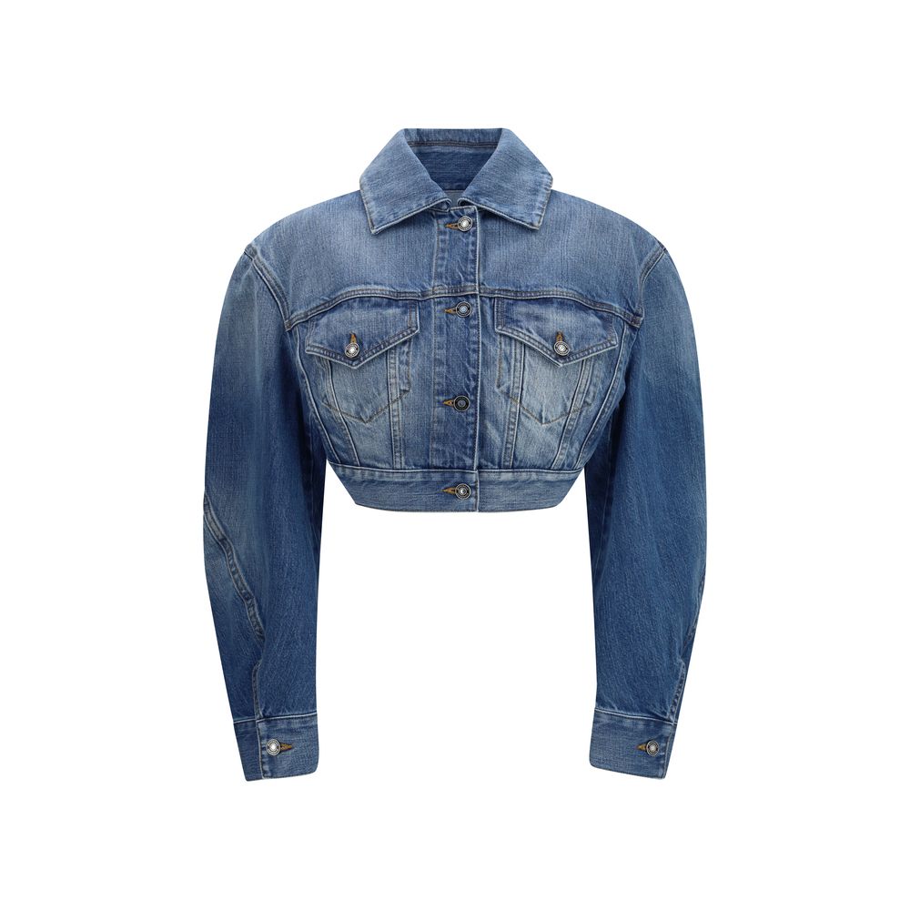 Cropped Open-Back Denim Jacket