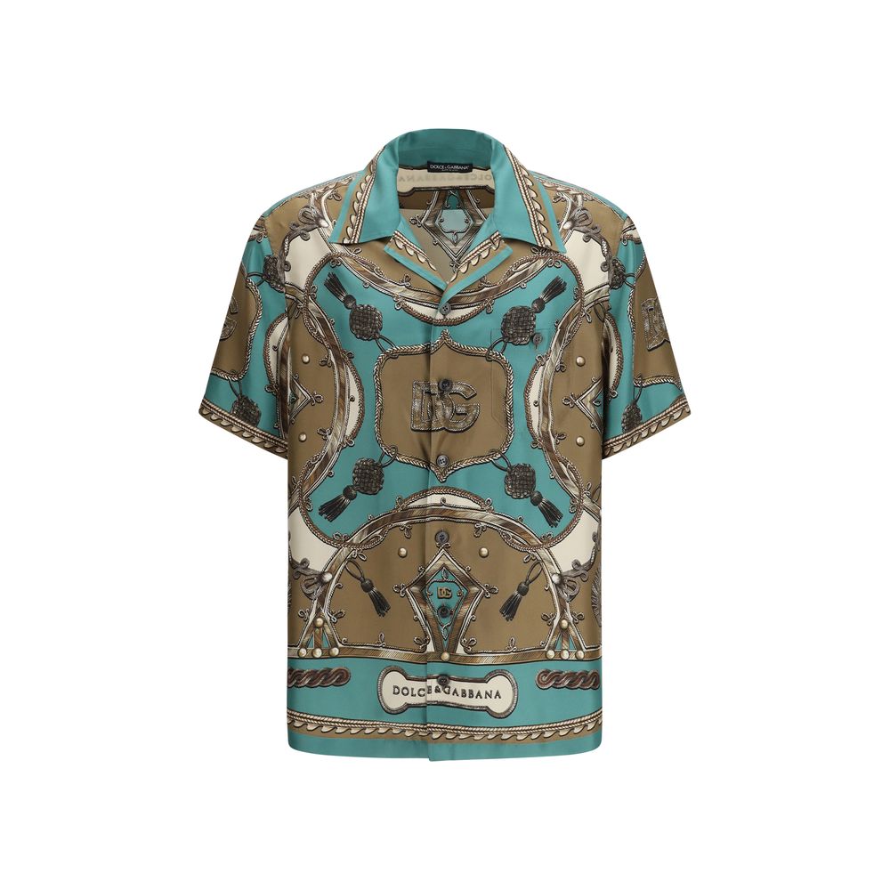 Hawaii Shirt In Washed Silk Twill With Cargo Print