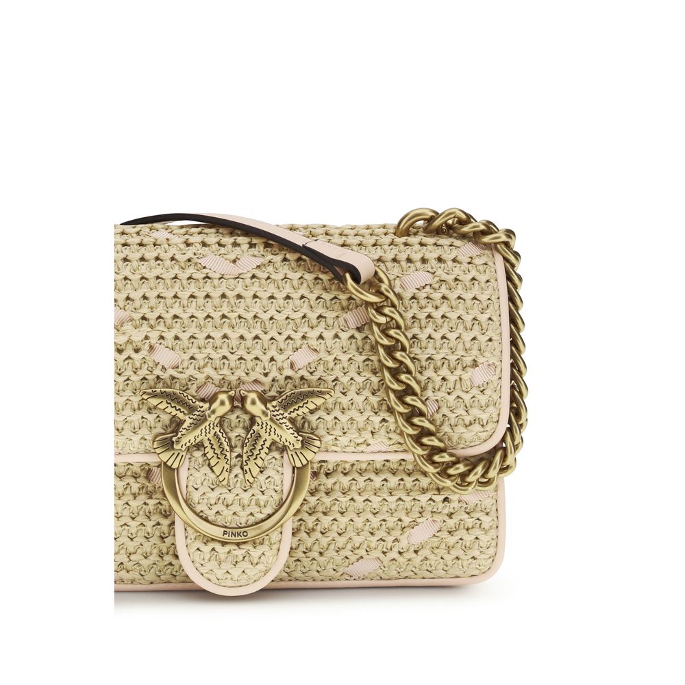 Mini Love Handbag In Chevron Raffia And Leather