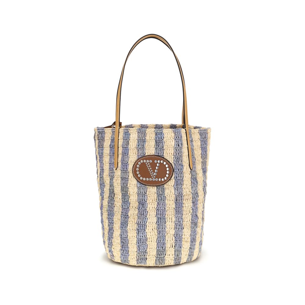 Striped Raffia Bucket Bag