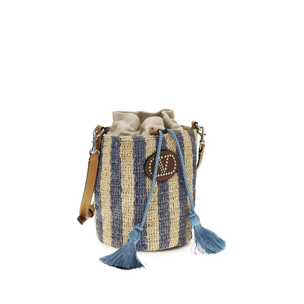 Striped Raffia Bucket Bag