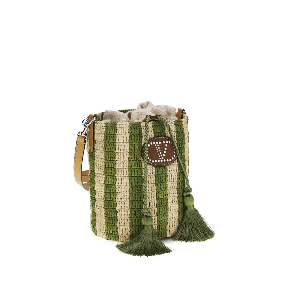 Striped Raffia Bucket Bag
