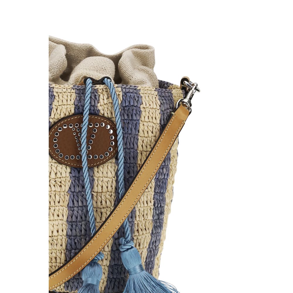 Striped Raffia Bucket Bag