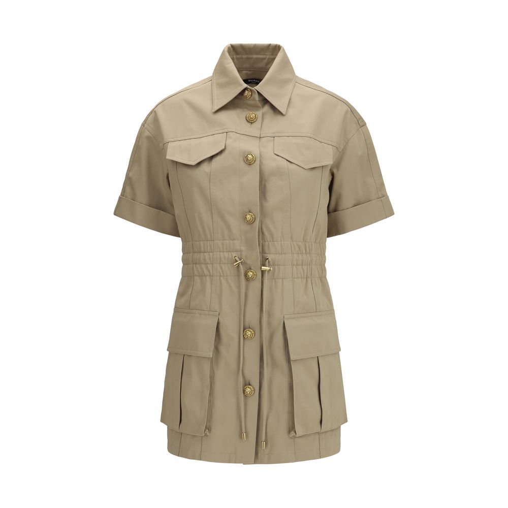 Gabardine Dress With Four Pockets And Buttons