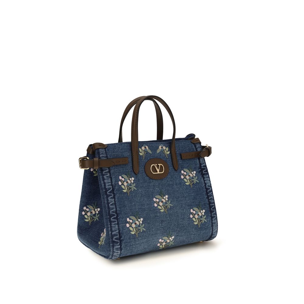 Small Antibes Handbag In Embroidered Denim