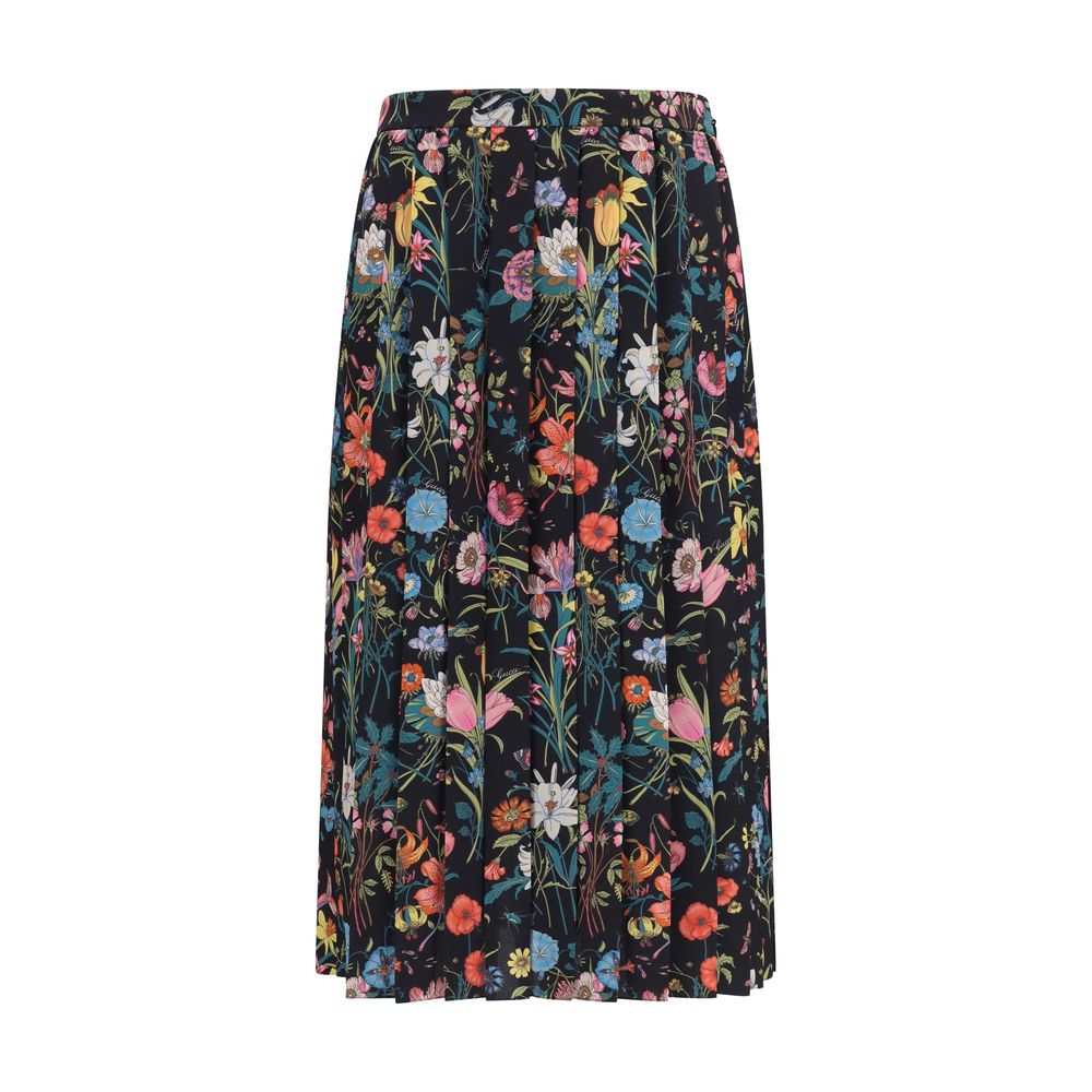 Floral Printed Silk Midi Skirt