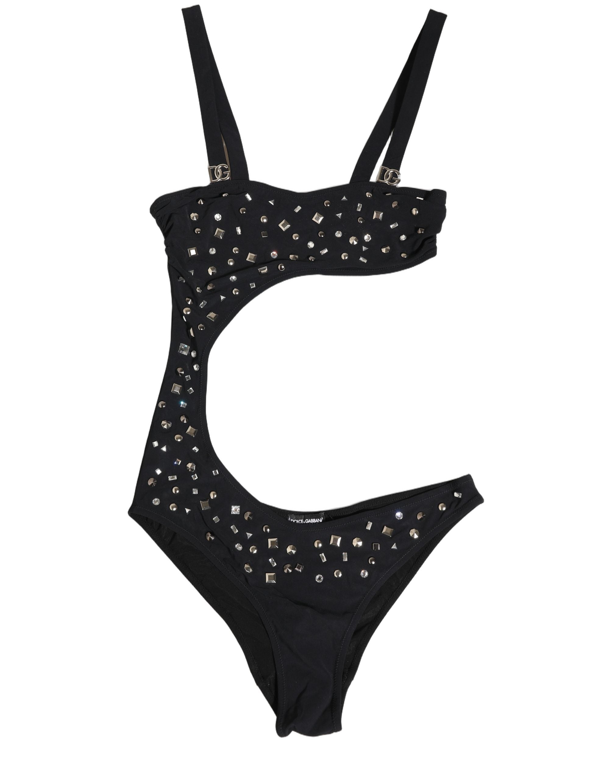 Black Embellished Cutout Bandeau One Piece Swimwear