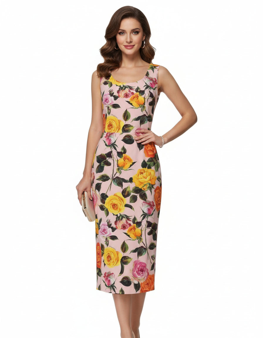 Multicolor Floral Knee Length Sheath Dress