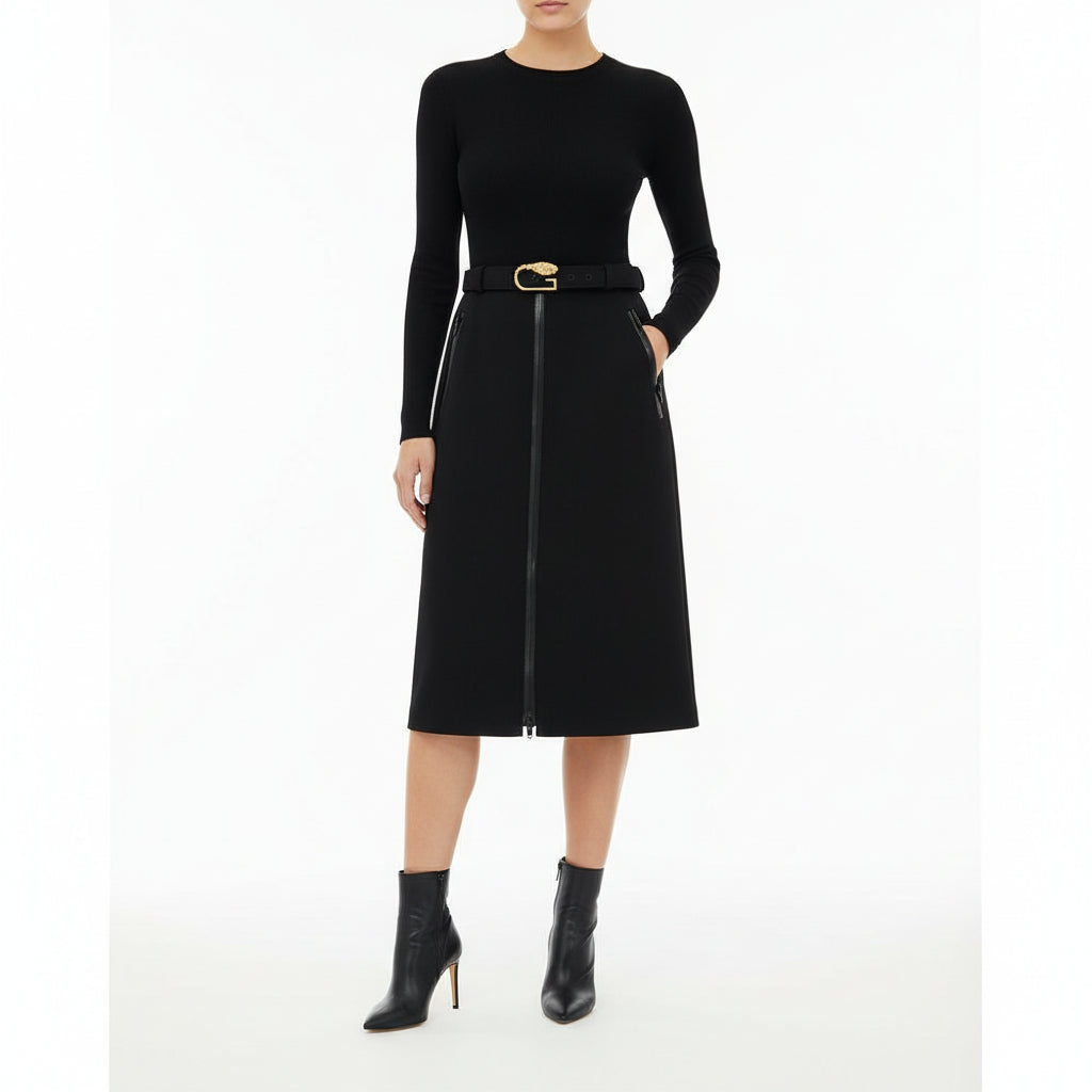 Black Wool Midi Skirt