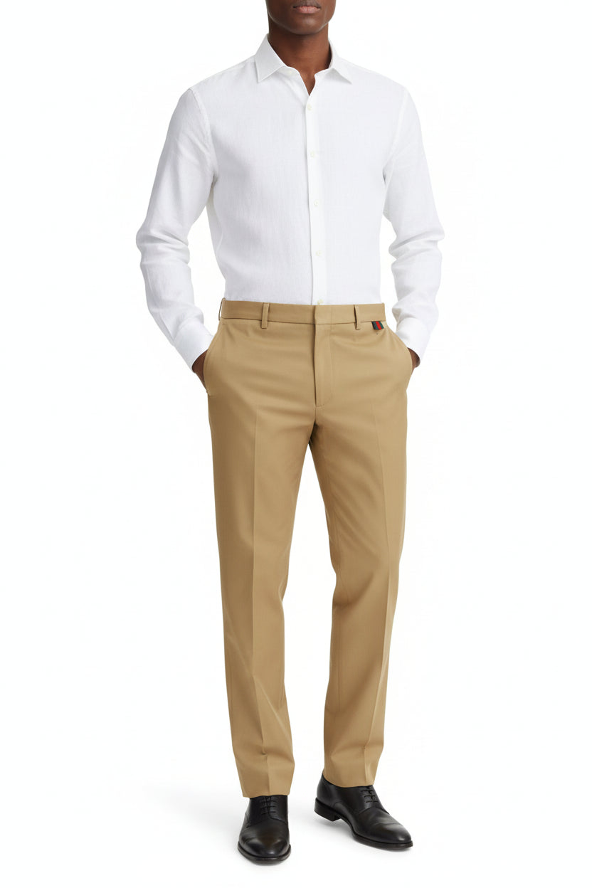 Beige Cotton Casual Pants