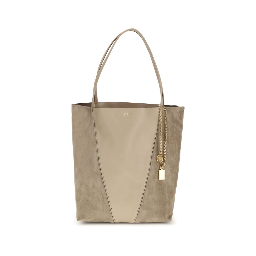 Beige Leather Tote Bag
