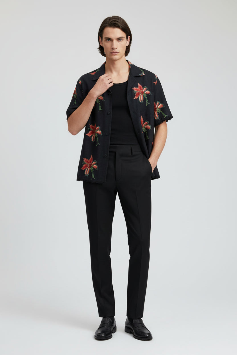 Black Linen Pattern Shirt