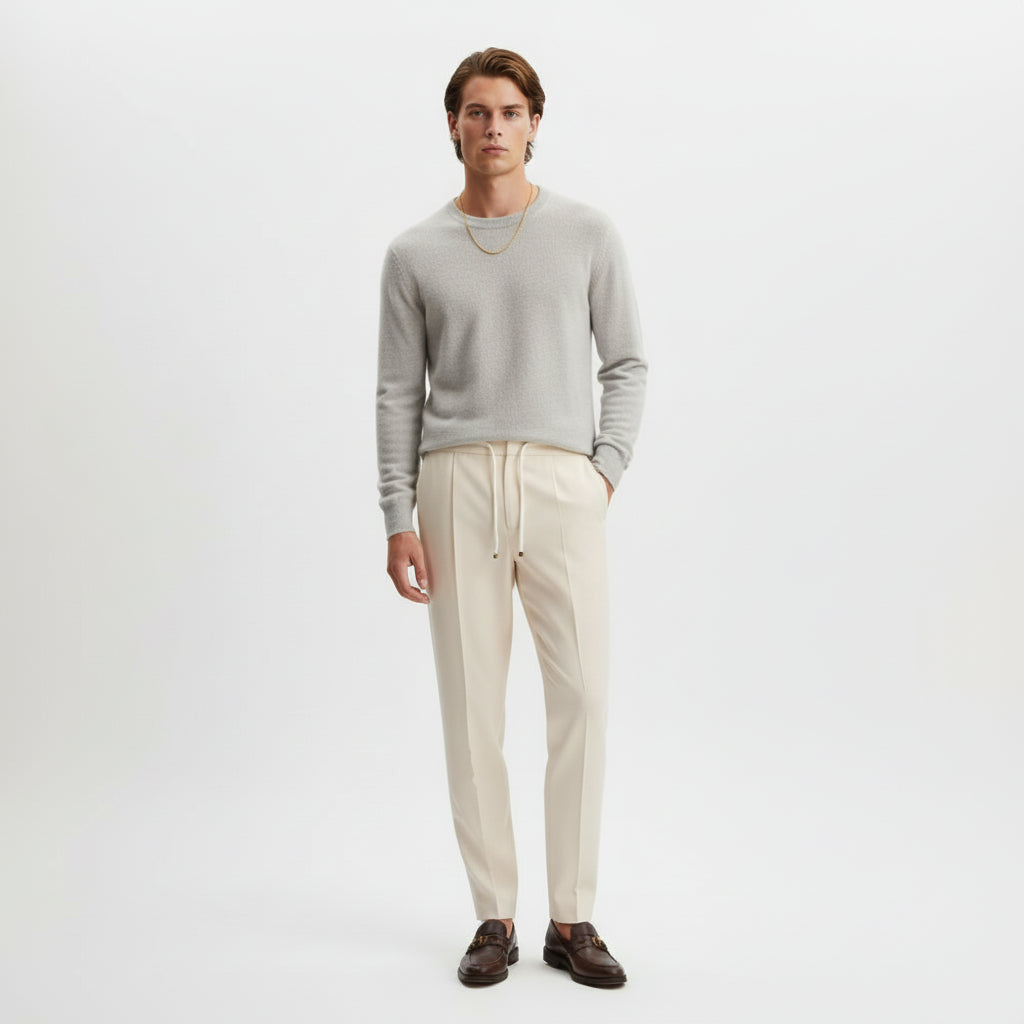 Beige Linen Casual Pants
