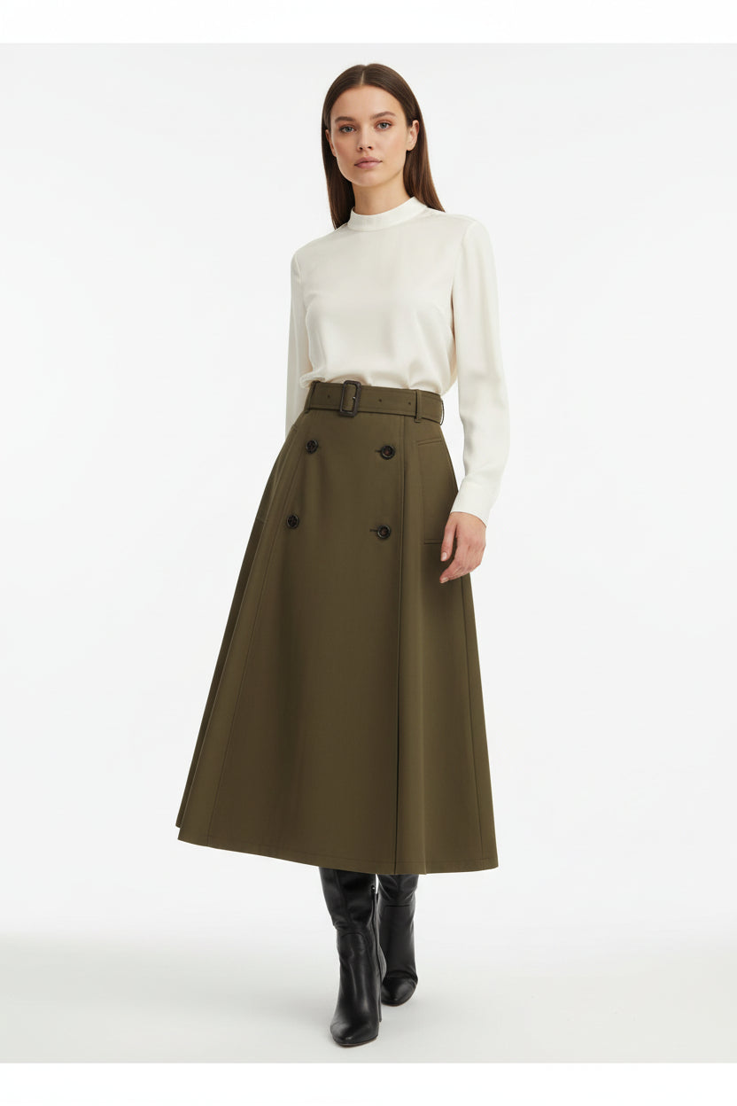 Bicolor Cotton Midi Skirt