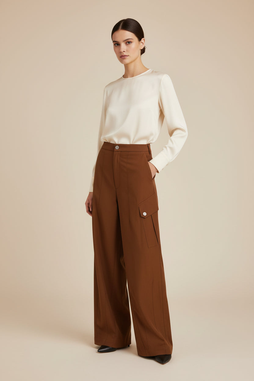 Brown Cotton Casual Pants