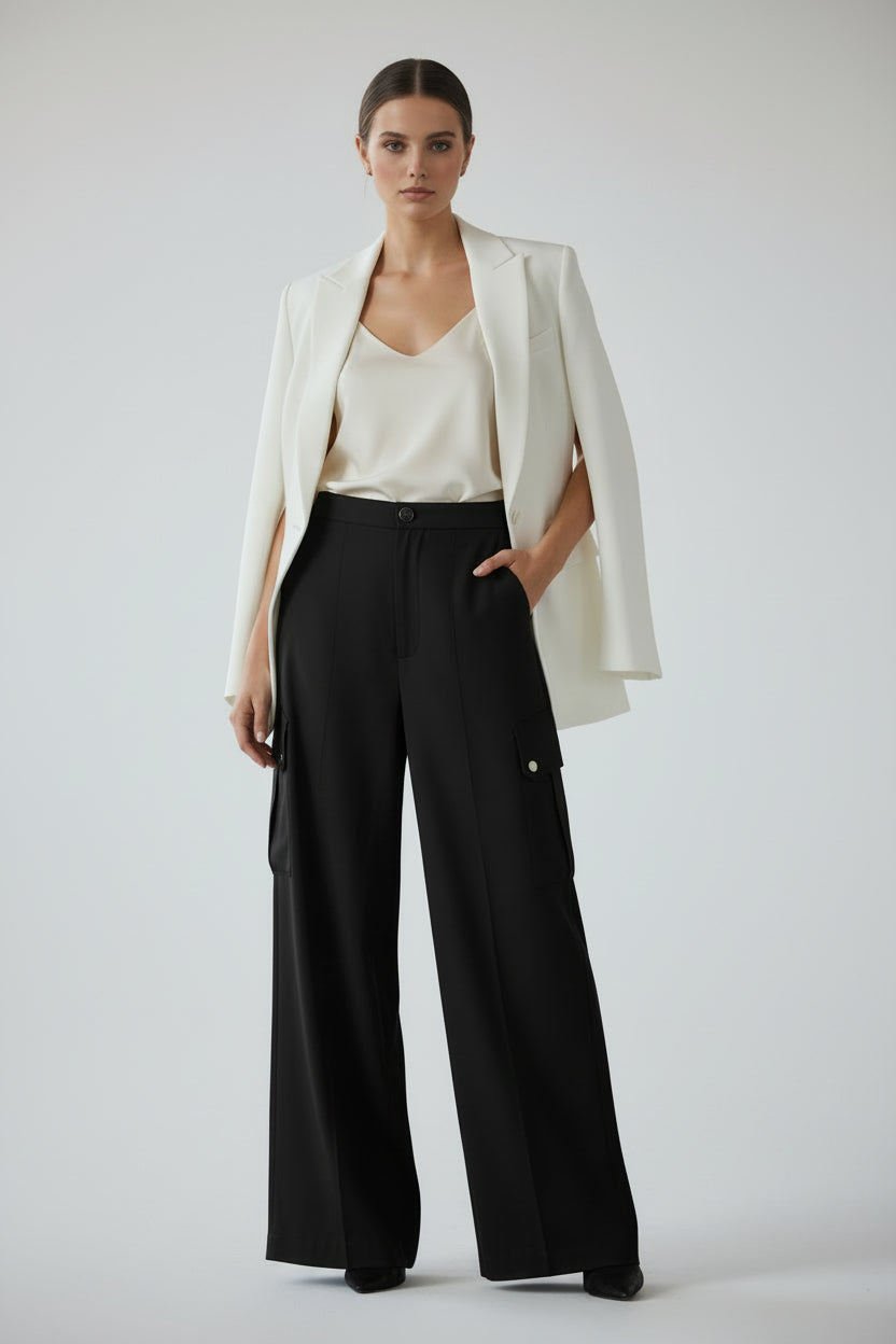 Black Cotton Cargo Pants