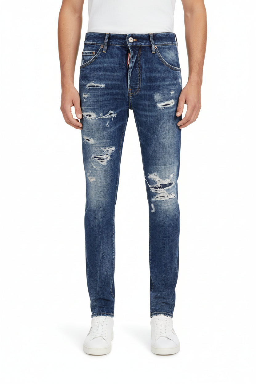 Blue Cotton Slim Fit Jeans