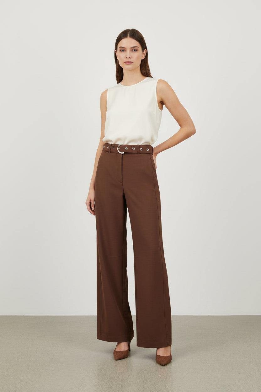 Brown Viscose Casual Pants
