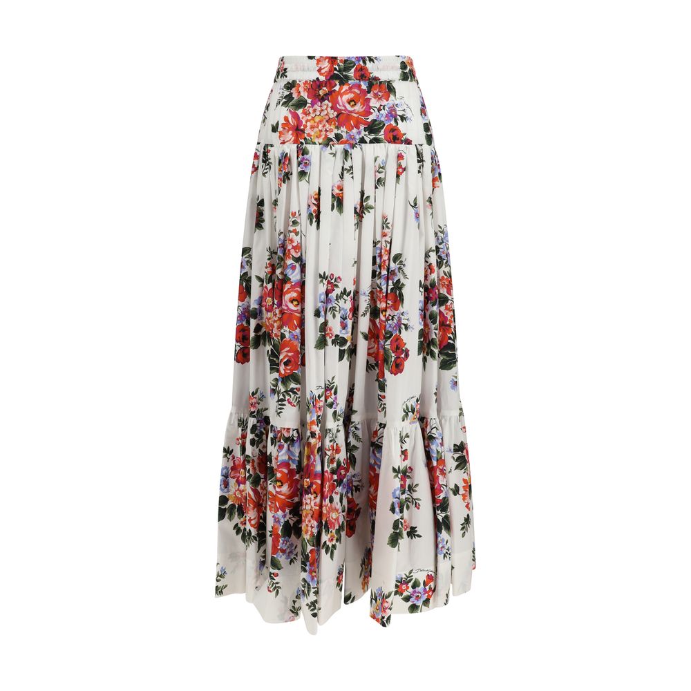 Long Poplin Skirt With Bouquet Print
