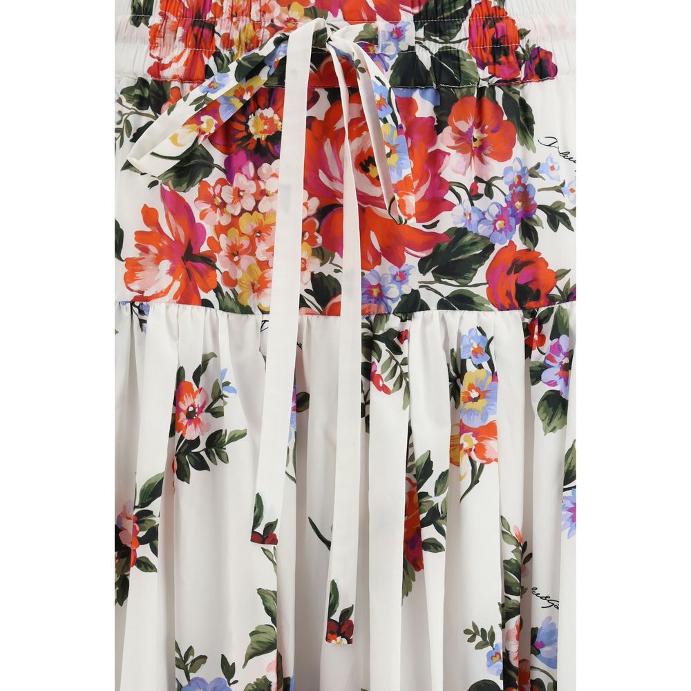 Long Poplin Skirt With Bouquet Print