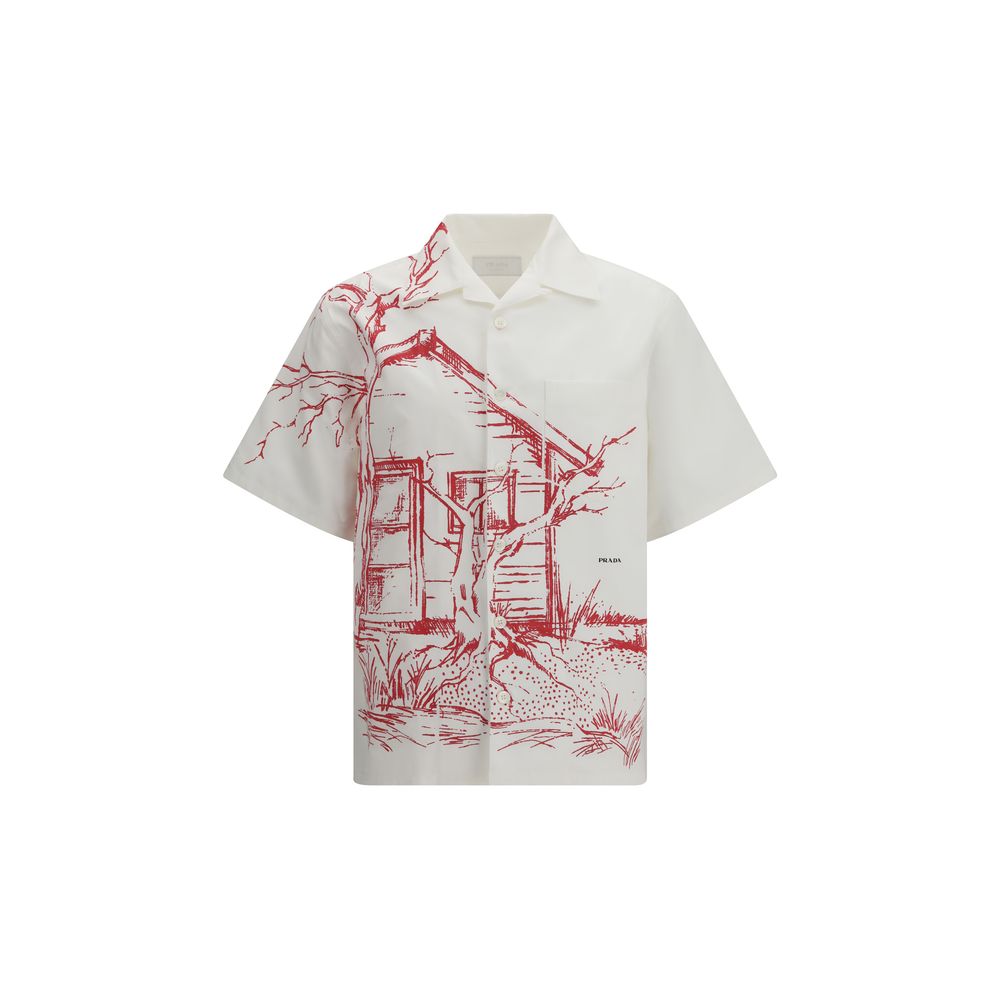Printed Bowling Shirt With “Cabin” Print