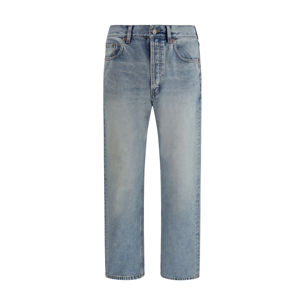 Cotton Denim Jeans With Stonewashed Finish