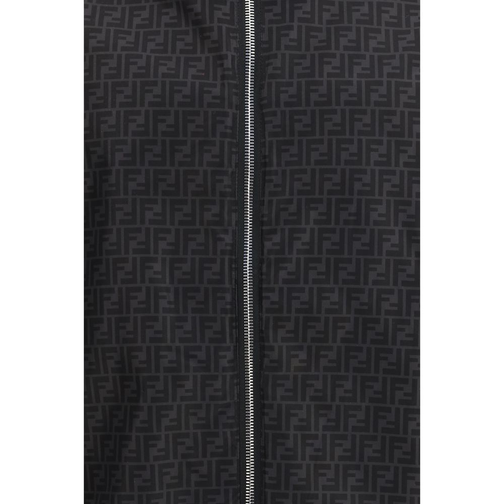 Black FF Jacquard Zipped Reversible Windbreaker