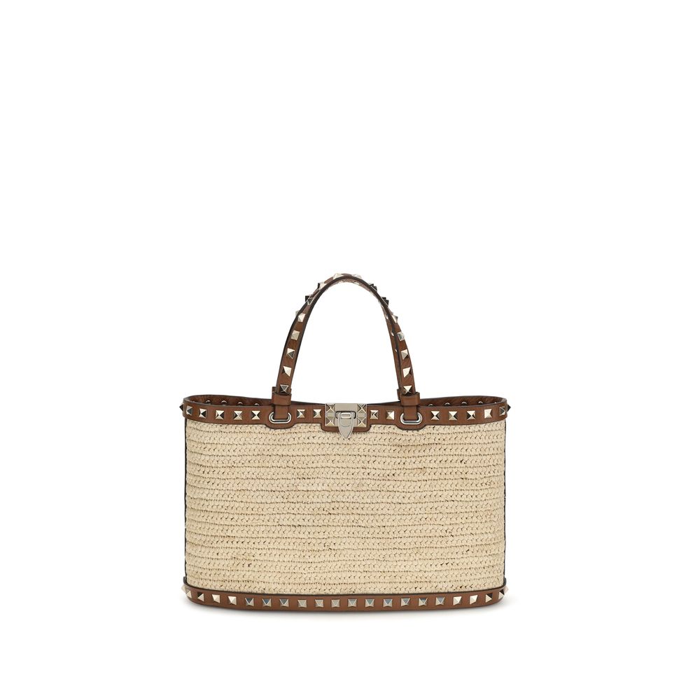 Rockstud Raffia Tote Bag