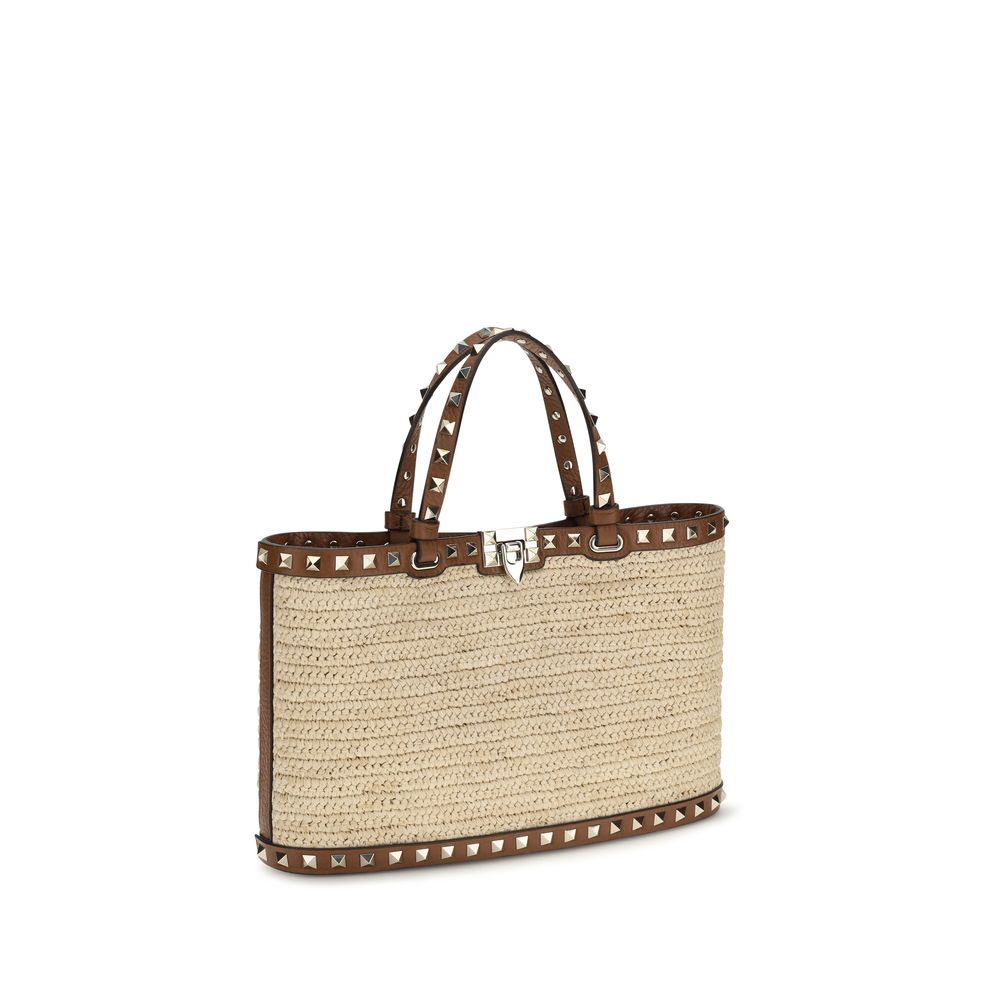 Rockstud Raffia Tote Bag