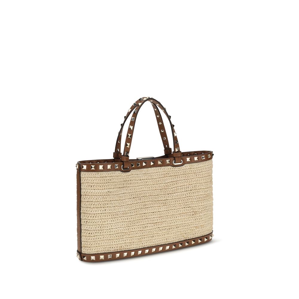 Rockstud Raffia Tote Bag