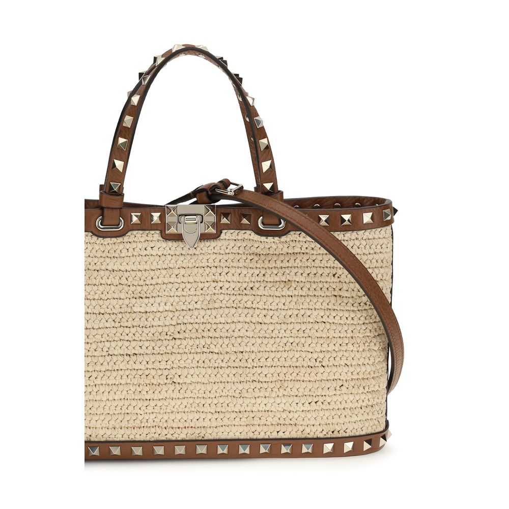 Rockstud Raffia Tote Bag