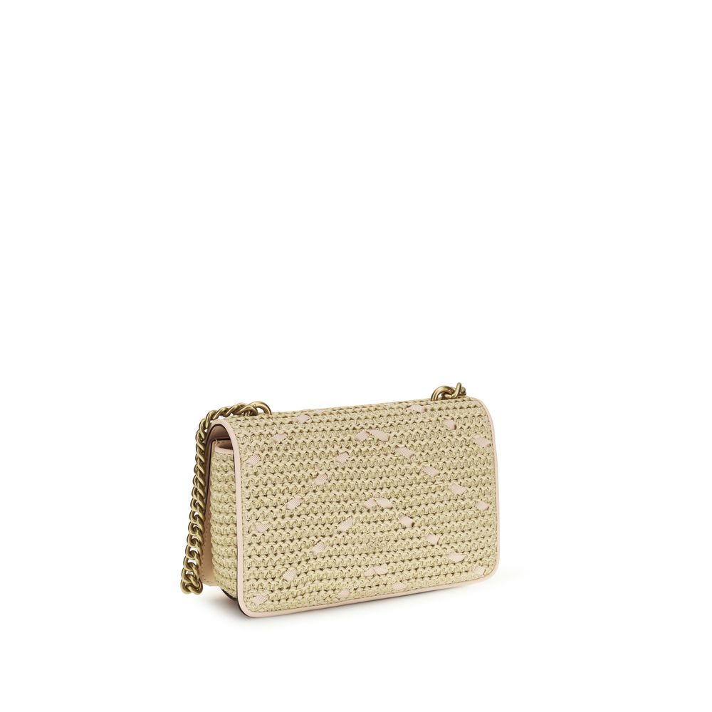 Mini Love Handbag In Chevron Raffia And Leather